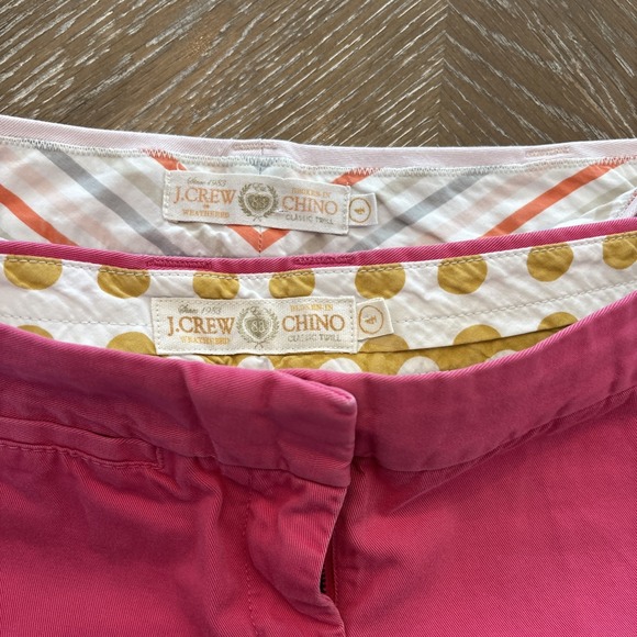 (2) J‎ Crew Sz 4 Chino Weathered Classic Twill Broken-In CITY Fit PINK/KHAKI EUC - Picture 3 of 7
